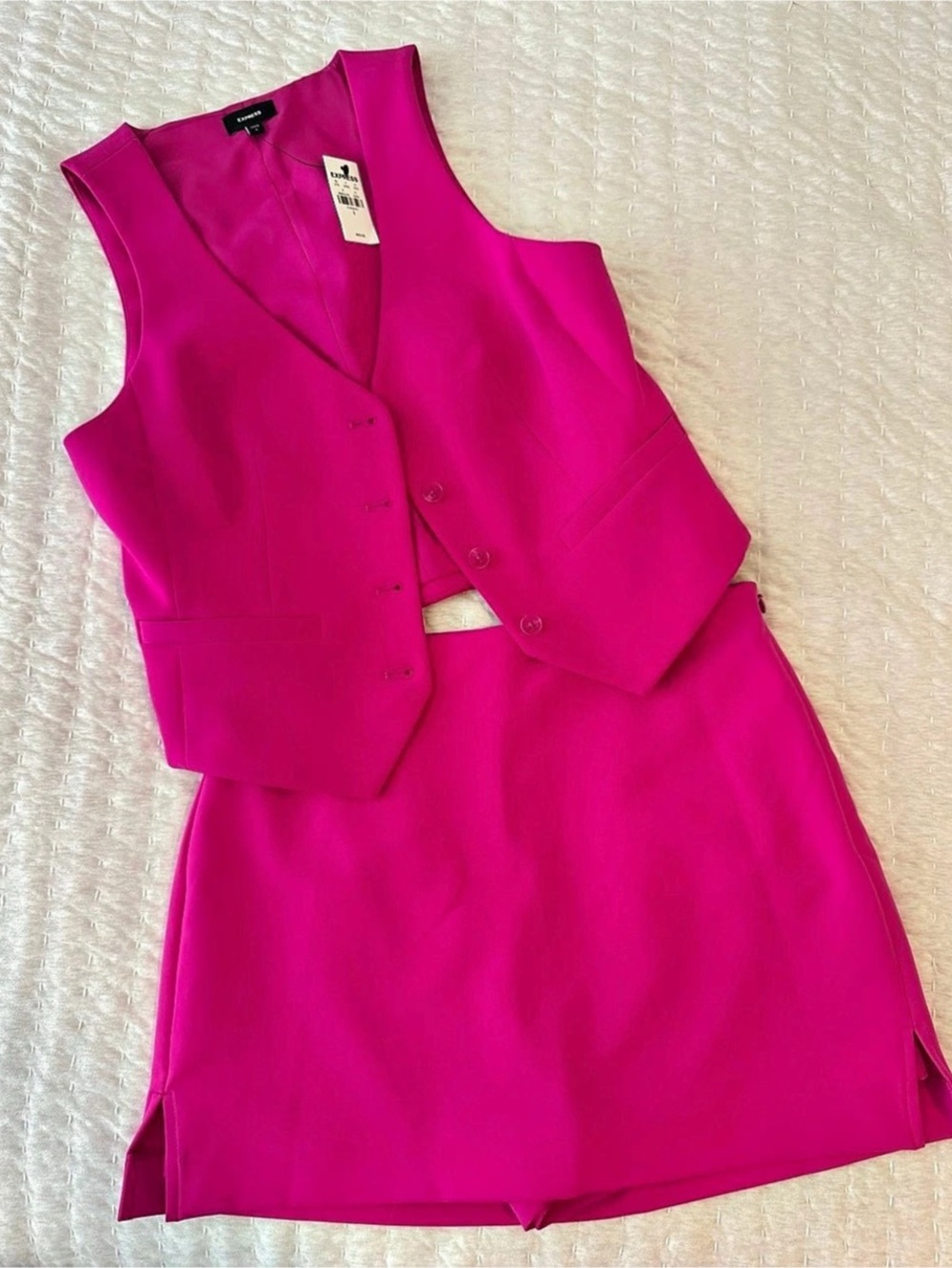Express Editor Five Button Blazer Vest and High Waisted Mini Skort Set Sz Small/